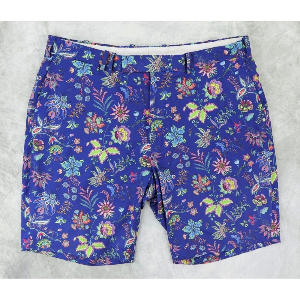 RLX Ralph Lauren Golf Shorts Mens 38 Blue Floral Paisley Performance Stretch